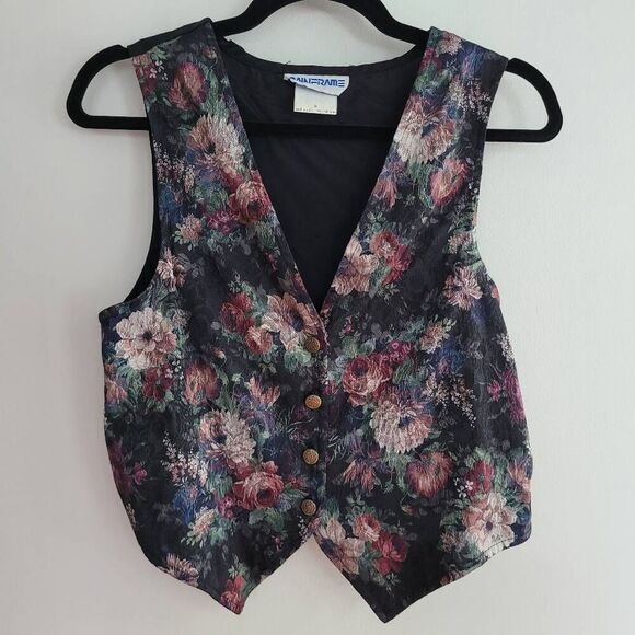 Vintage 90s floral button front vest whimsigoth feminine academia goth romantic - Picture 1 of 9
